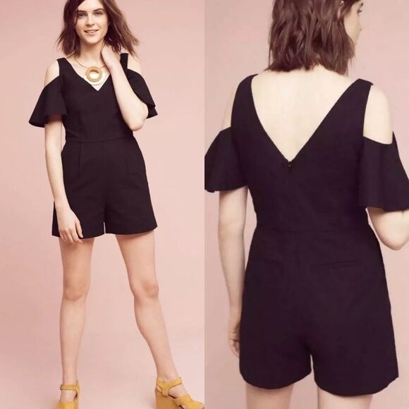 NWOT Anthropologie Elevenses Black Ruffle Romper 2